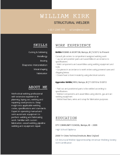structural welder resume example