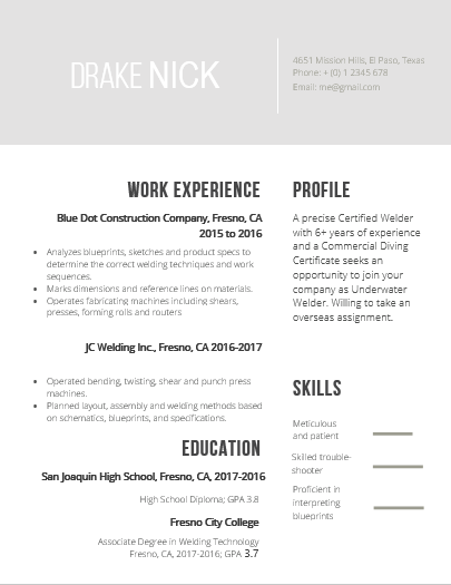 welder resume example